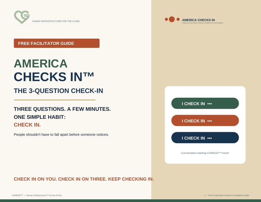 Cover of the free America Checks In 3-Question Check-In Facilitator Guide